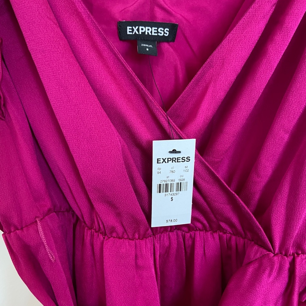 EXPRESS SATIN TIE WAIST RUFFLE DRESS - Picture 5 of 7